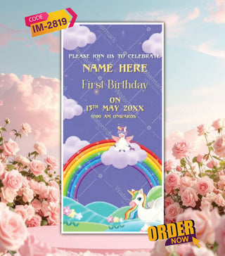 Unicorn Theme 1st Birthday Invitation Video