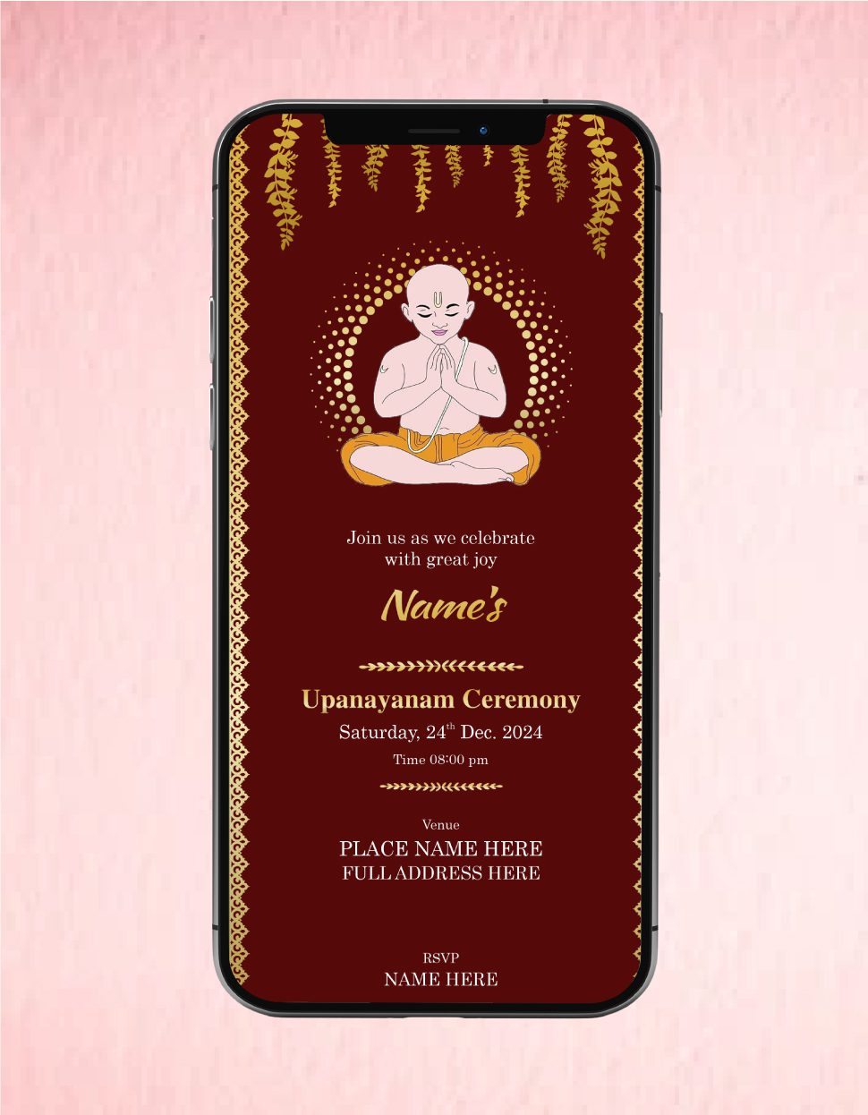 Upanayanam Ceremony Invitation | Maroon Brahmin Boy Spiritual Theme E ...