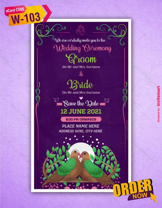 Birds theme wedding invitation card | W-103 - InviteMart