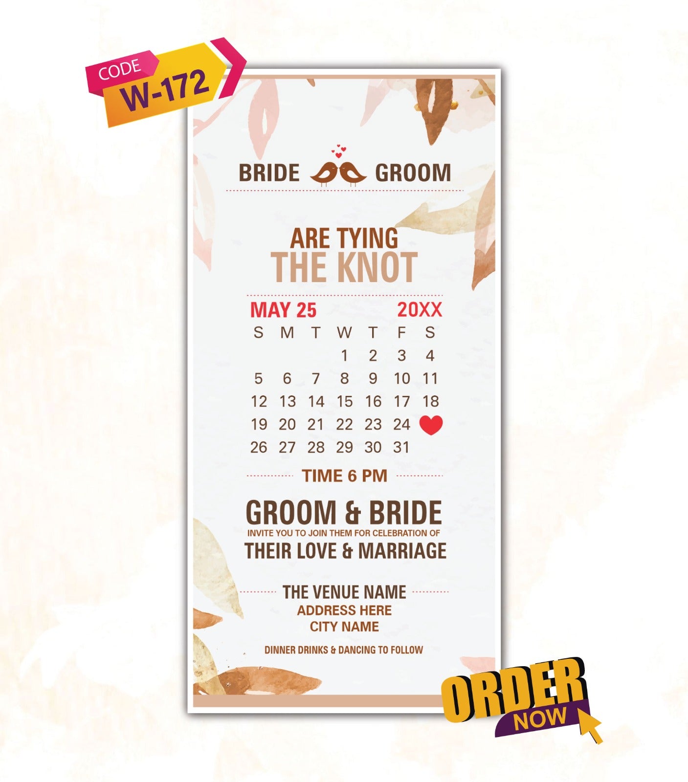 Wedding Calendar Heart Save The Date Card Minimal Modern Design W-172