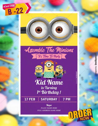 WhatsApp Minion Birthday Invitation Card 