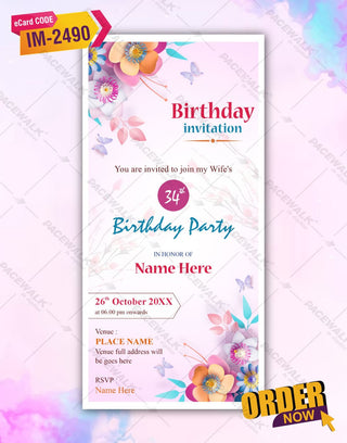 Wife Birthday Invitation Card 