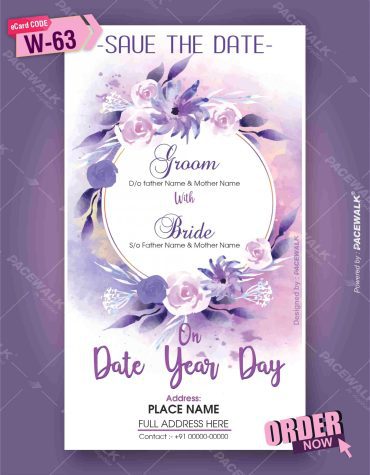 Purple floral wedding invitation card template