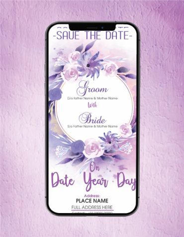 Purple Floral Wedding Invitation Card Template