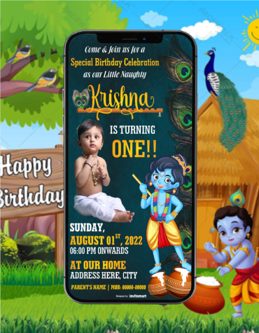 Little Krishna Birthday Theme Card