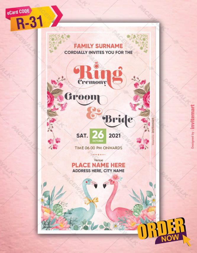Flamingo Themed Ring Ceremony Invite