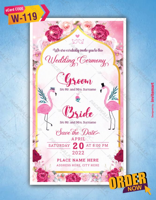 Flamingo Theme Wedding Invitation Card