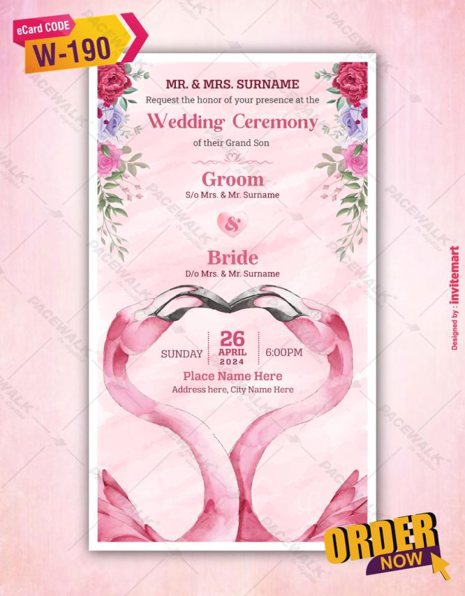 Flamingos Couple Wedding Invitation Card