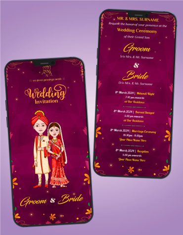 Indian Cartoon Couple Wedding Invitation Card