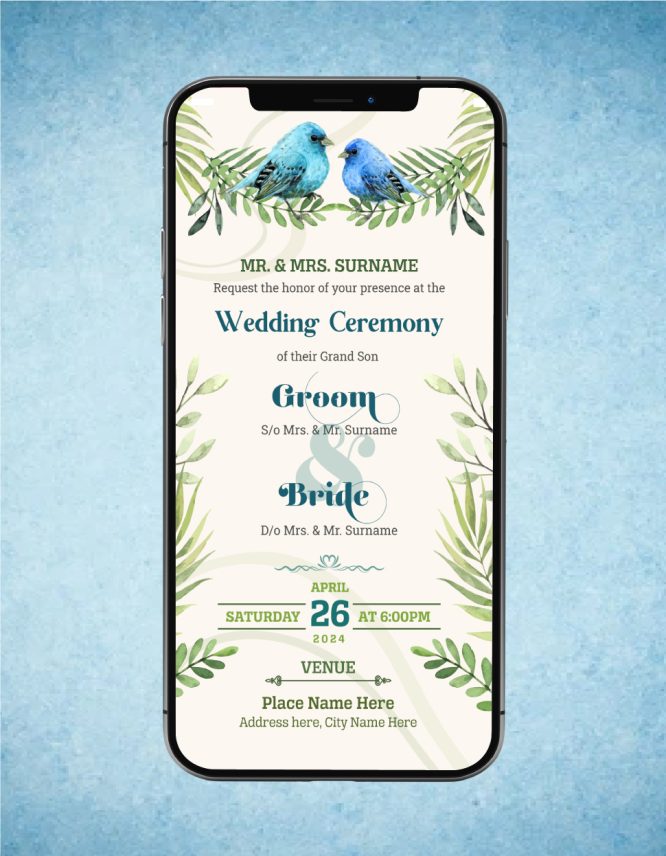 Watercolor Blue Birds Wedding Invitation