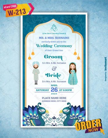 Punjabi Wedding Invitation with Peacock Theme