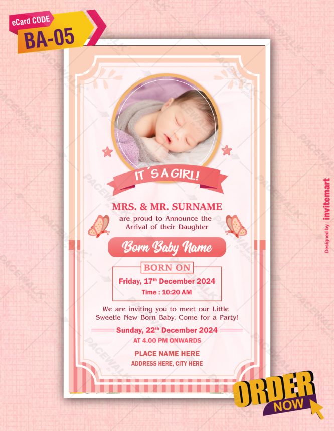 Baby Girl Birth Announcement With Photo
