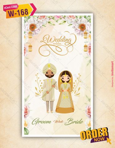 Floral Sikh Wedding Invitation with Couple