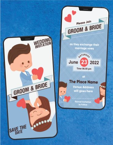 Cartoon Couple Wedding Save the Date Cards
