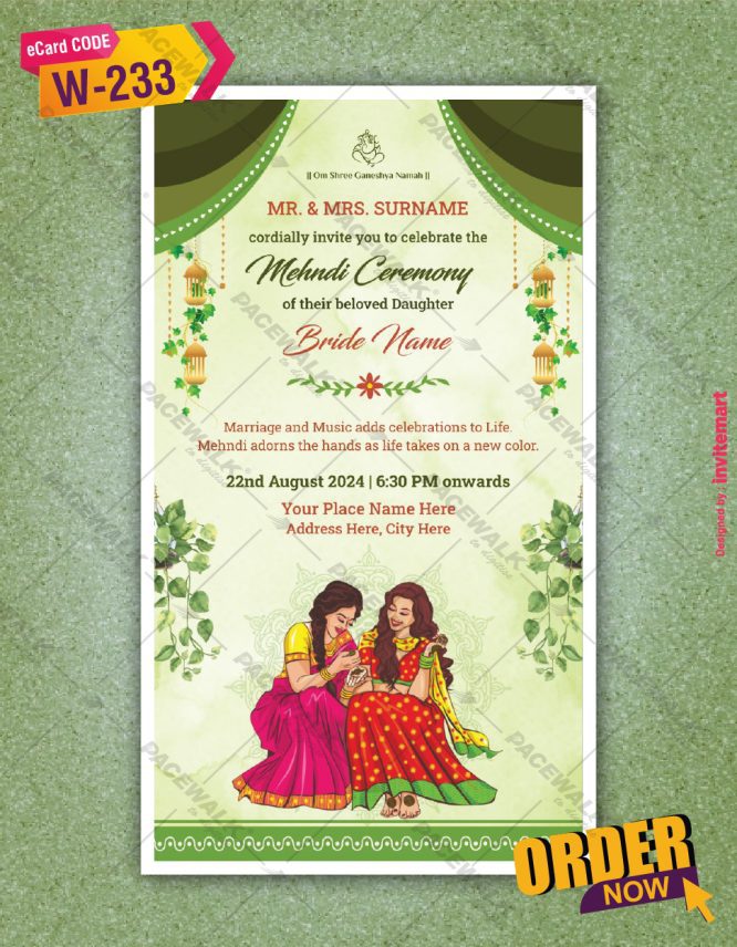 floral Mehndi Invitation Cards