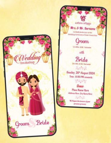 Floral Punjabi Wedding Invitation Card