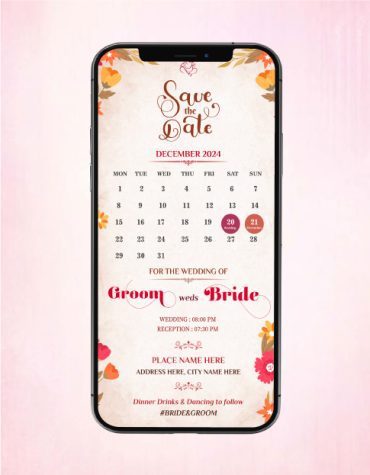Floral Save The Date With Calendar
