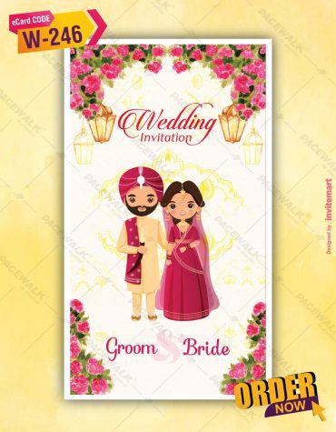 Floral Punjabi Wedding Invitation Card