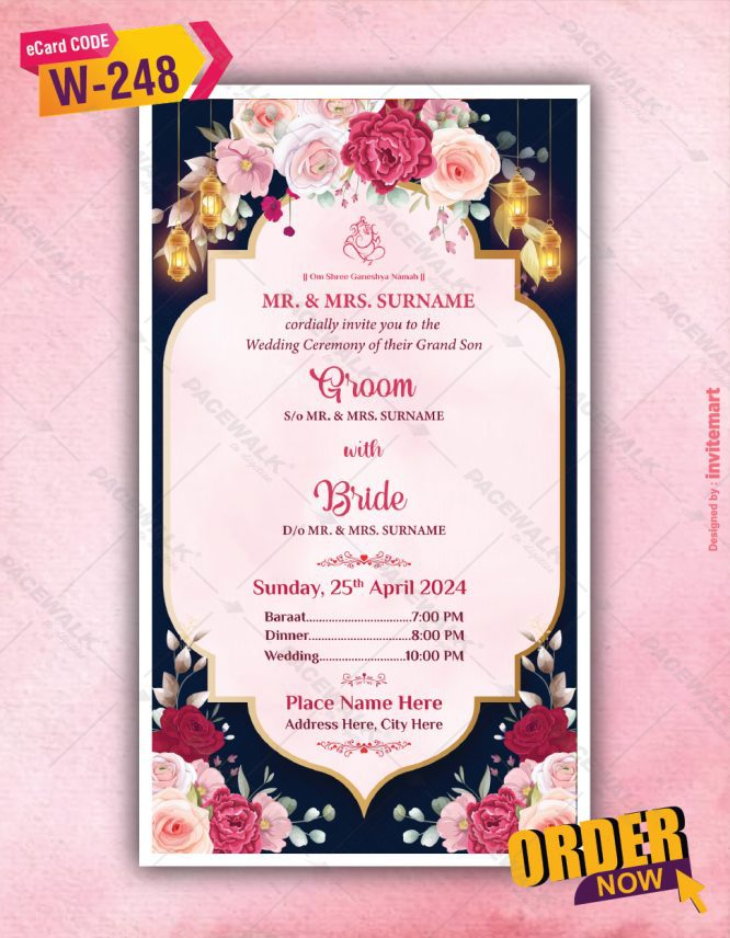 Beautiful Rose flowers Wedding Invitation Card