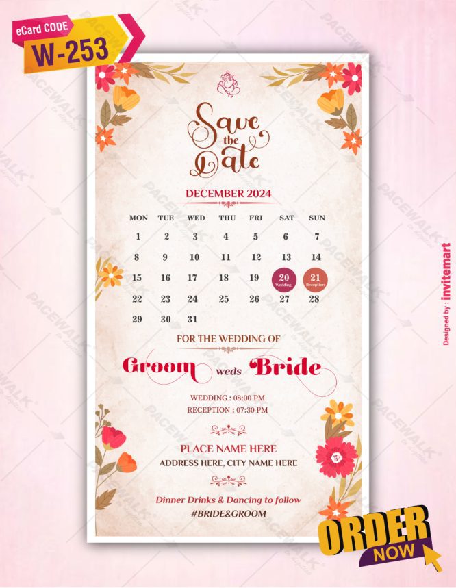 Floral Save The Date With Calendar