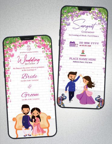 Cartoon Couple Wedding Invitation PDF Cards
