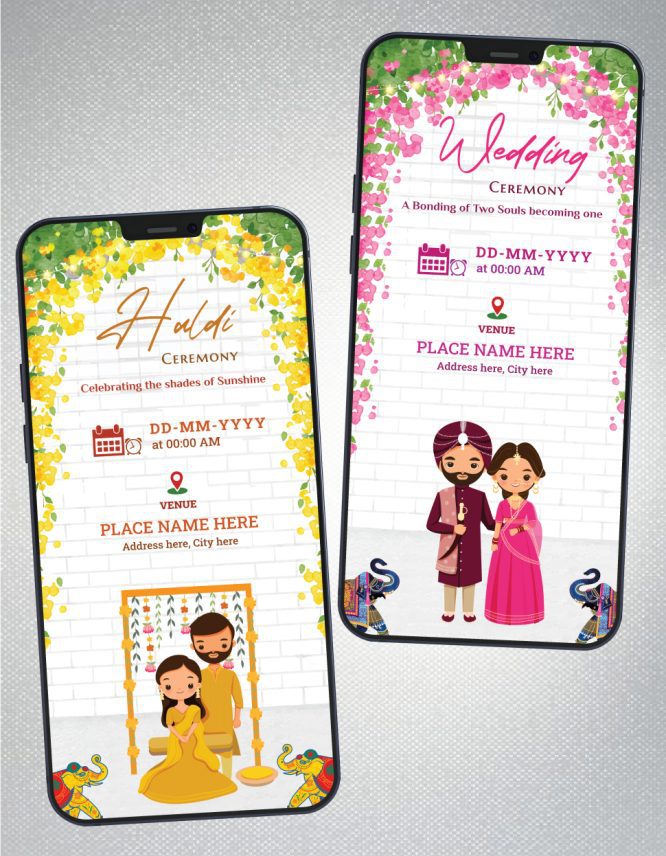 Cartoon Couple Wedding Invitation PDF Cards