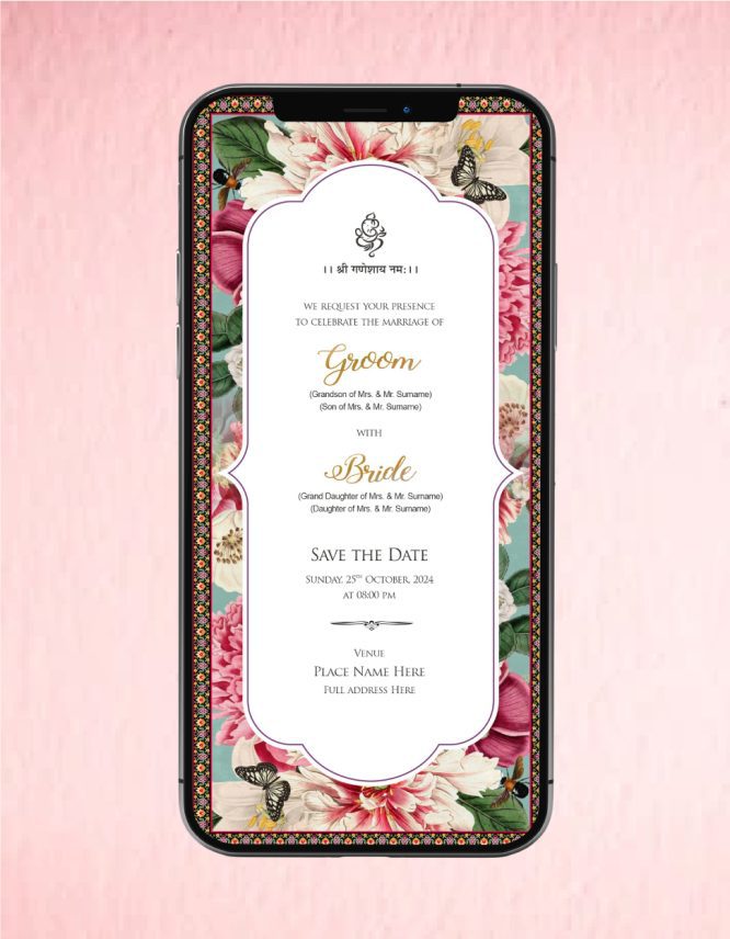 Floral Theme Wedding Invitation Card