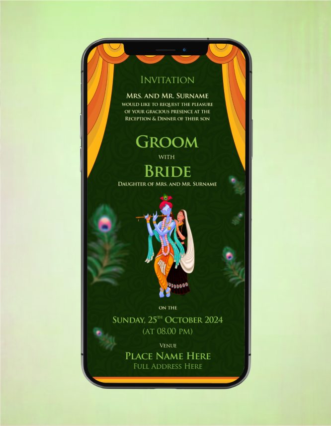 Radha Krishna Theme Wedding Invitation Card