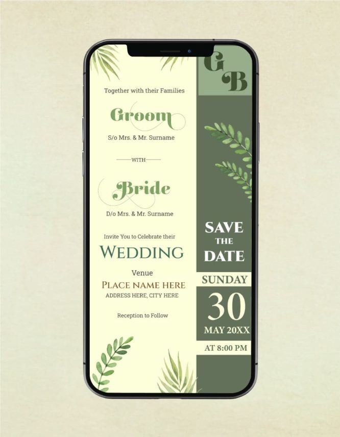 Green Leaves Wedding Invitation
