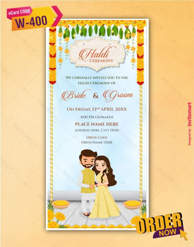 Cute Indian Couple Wedding Clipart Haldi Invitation Card