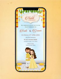 Cute Indian Couple Wedding Clipart Haldi Invitation Card