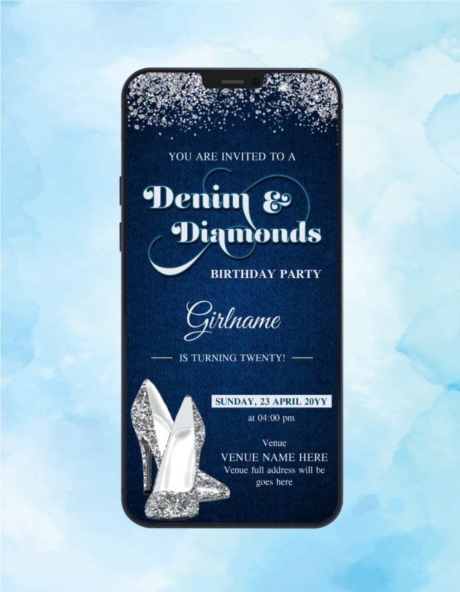 Denim And Diamonds Birthday Party Invitation