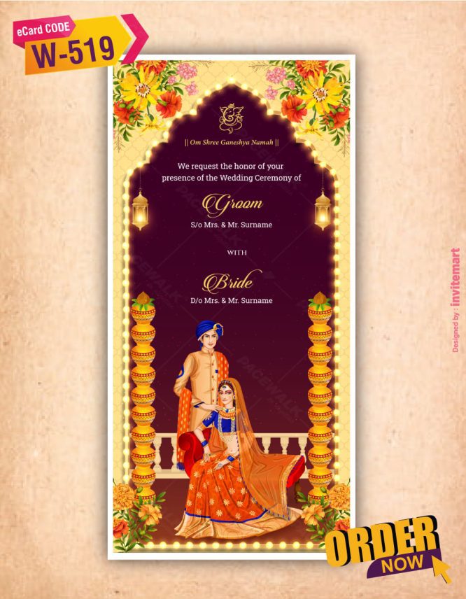 Indian Illustration Wedding Invitation Card