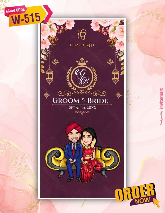 Punjabi Caricature Multiple Events Wedding Invitation Pdf Card
