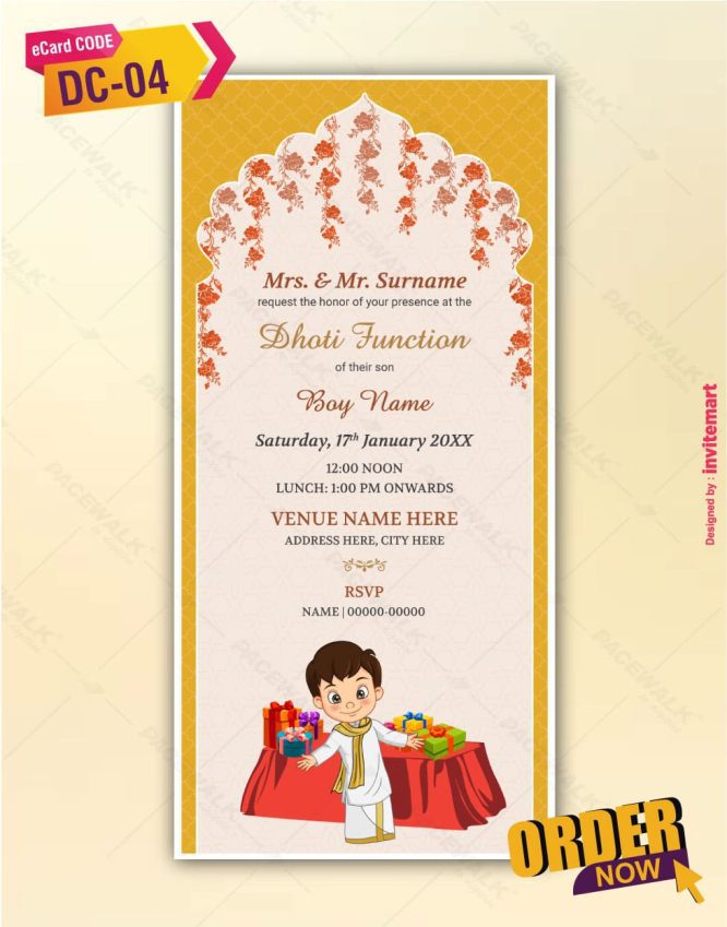 Traditional Dhoti Ceremony Invitation Card