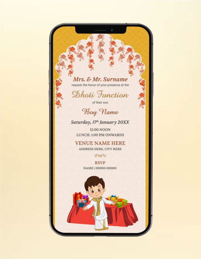 Traditional Dhoti Ceremony Invitation Card