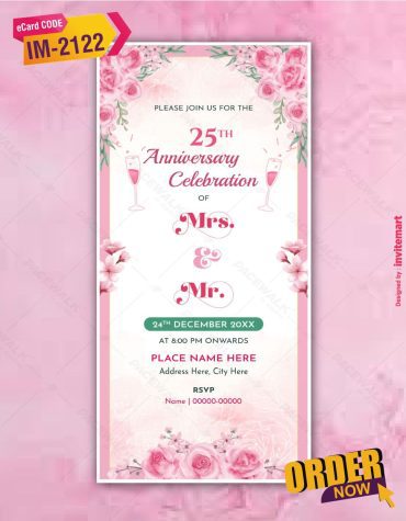 Floral 25th Anniversary Invitation Card