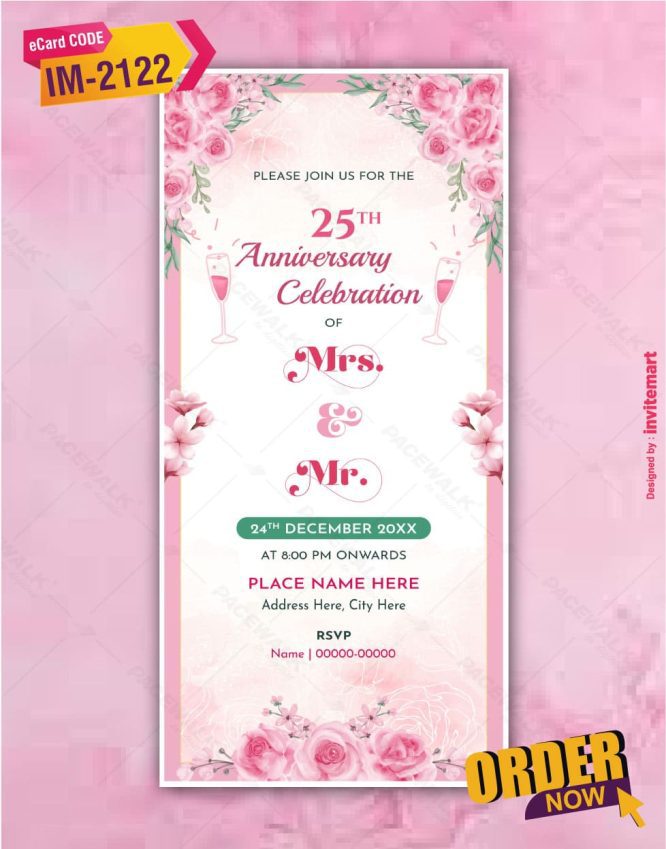 Floral 25th Anniversary Invitation Card