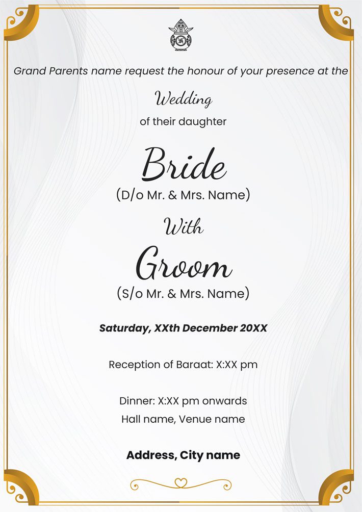 wedding card matter in english for daughter
