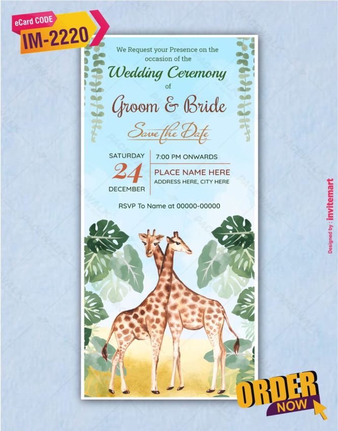 Giraffe Themed Wedding Invitation