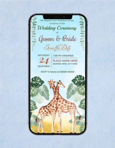 Giraffe Themed Wedding Invitation