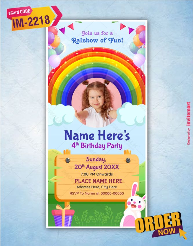 Rainbow Theme Birthday Invitation