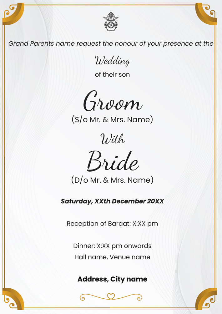 wedding card matter in english for son