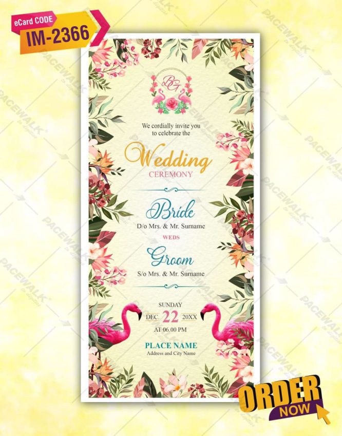 Flamingo Wedding Invitation Card