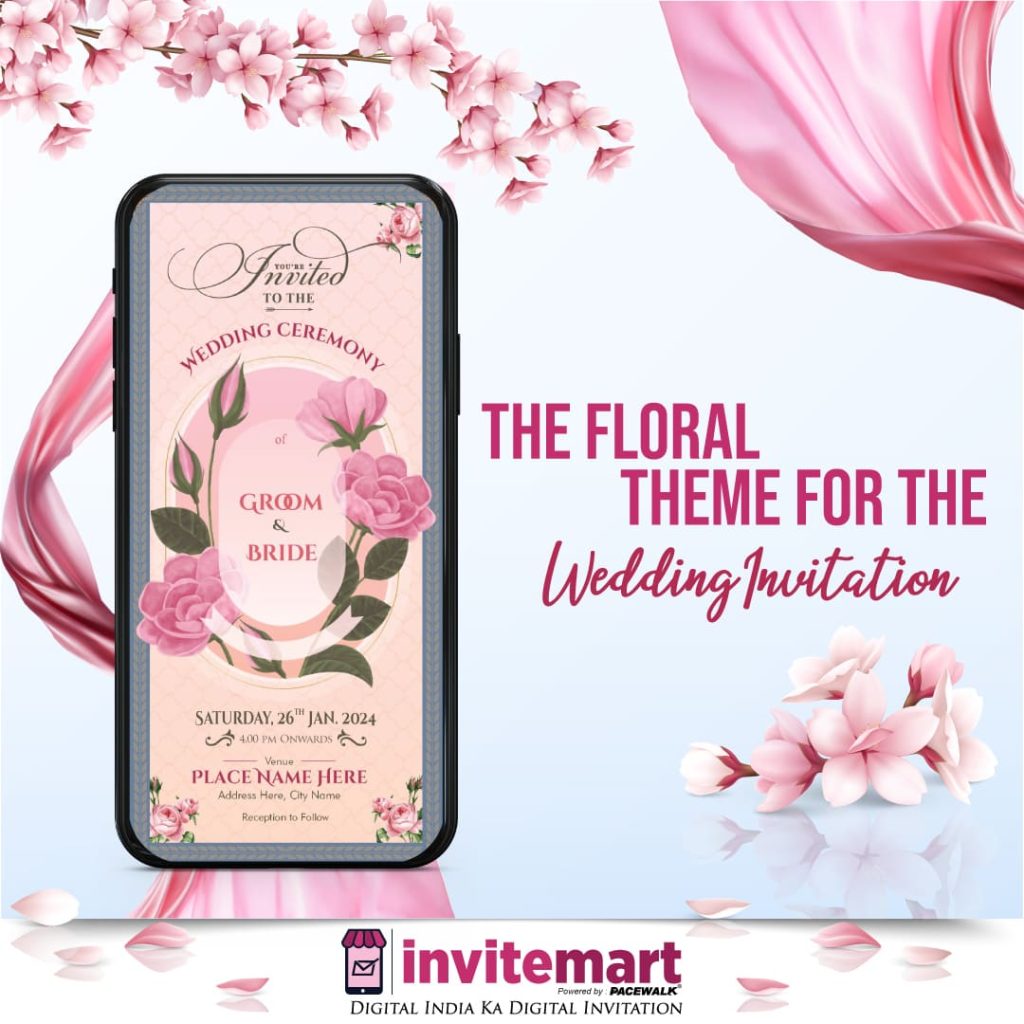 The floral theme for the wedding invitation