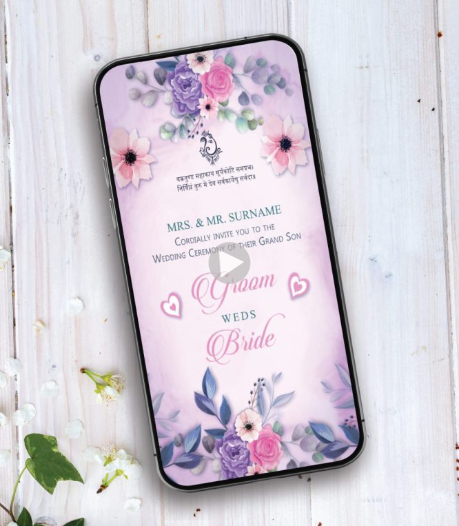 Floral Purple Theme Wedding Invitation Video
