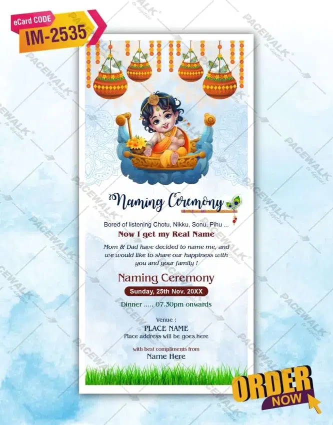 Baby Krishna Naming Invitation Card