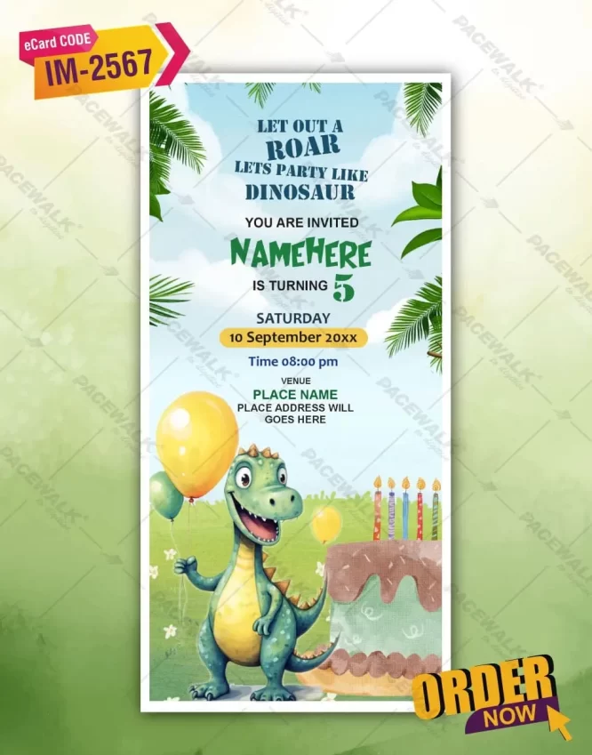 Online Dinosaur Birthday Invitation Card