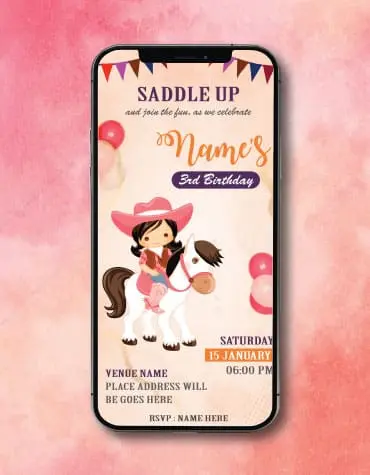 Cute Little Cowgirl Saddle Up Birthday Invite