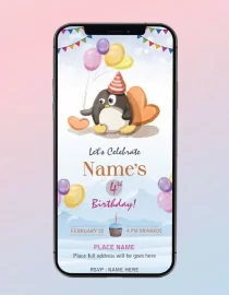 Cute Penguin Birthday Invitation Card